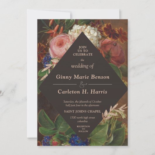 ヴィンテージビクトリアンムーディファインアートフローラ 招待状 (正面)