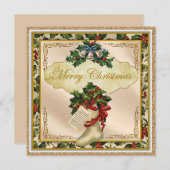 ヴィンテージビクトリアンメリークリスマスグリーティングカード サンキューカード (正面/裏面)