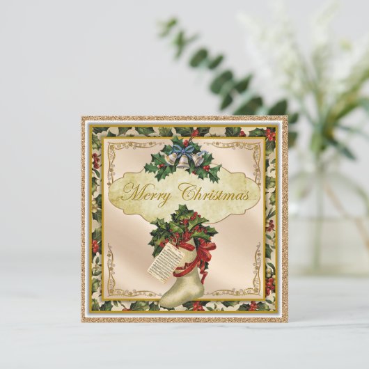 ヴィンテージビクトリアンメリークリスマスグリーティングカード サンキューカード (スタンド正面)
