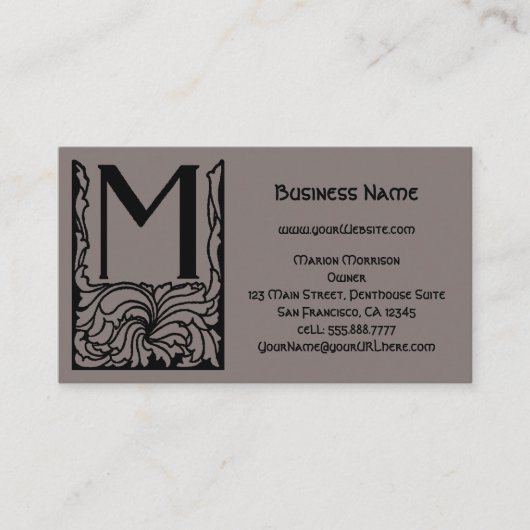 ヴィンテージビクトリアンモノグラムアールデコ文字M 名刺 (正面)