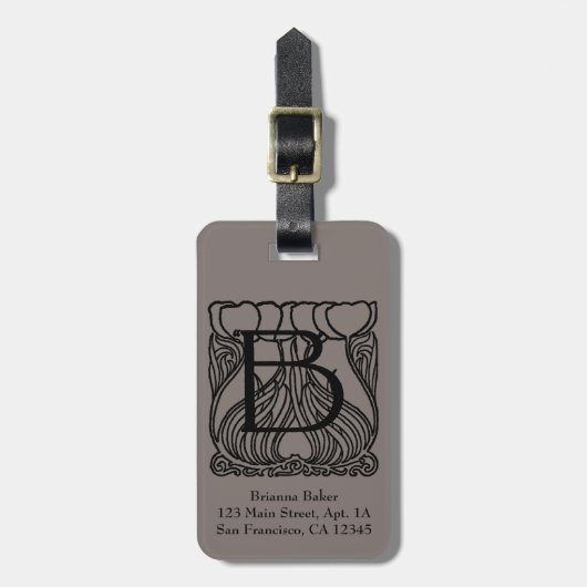 ヴィンテージビクトリアンモノグラム文字B、花 ラゲッジタグ (正面縦)