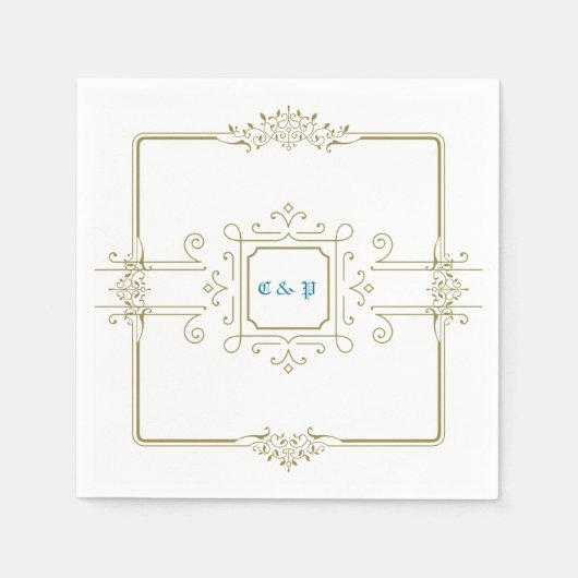 ヴィンテージビクトリアンモノグラム結婚の紙ナプキンス スタンダードカクテルナプキン (正面)