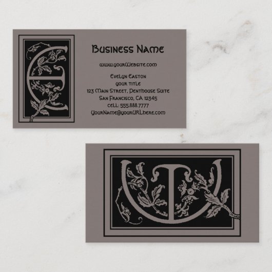 ヴィンテージビクトリアンモノグラム装飾文字E 名刺 (正面/裏面)