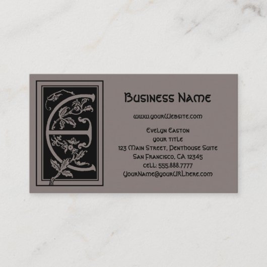 ヴィンテージビクトリアンモノグラム装飾文字E 名刺 (正面)