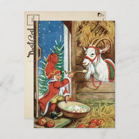 ヴィンテージビクトリアンユール（キリスト降誕祭）ヤギのクリスマスハガキ ポストカード (正面/裏面)