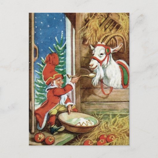 ヴィンテージビクトリアンユール(キリスト降誕祭)ヤギのクリスマスハガキ ポストカード (正面)