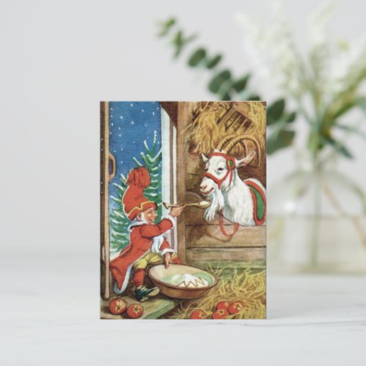 ヴィンテージビクトリアンユール(キリスト降誕祭)ヤギのクリスマスハガキ ポストカード (スタンド正面)