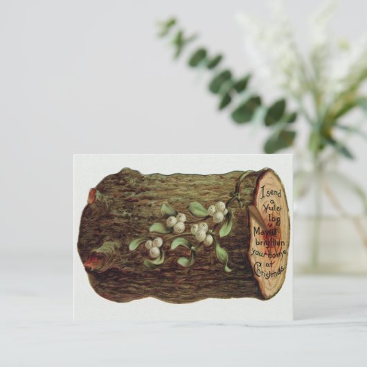 ヴィンテージビクトリアンユール(キリスト降誕祭)ログクリスマス ポストカード (スタンド正面)