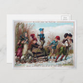 ヴィンテージビクトリアンユール（キリスト降誕祭）ログクリスマス ポストカード (正面/裏面)