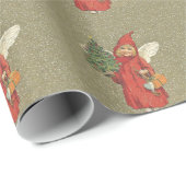 ヴィンテージビクトリアンレッドクリスマスチャイルドエンジェルツリー ラッピングペーパー (ロールコーナー)