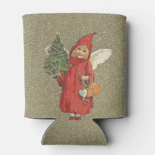 ヴィンテージビクトリアンレッドクリスマスチャイルドエンジェルツリー 缶クーラー (裏面)