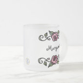 ヴィンテージビクトリアンレッドローズパーソナライズされたフローラ フロストグラスマグカップ (正面右)