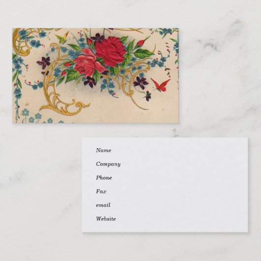 ヴィンテージビクトリアンレッドローゼズ名刺 名刺 (正面/裏面)