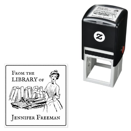 ヴィンテージビクトリアンレディと書籍Ex Libris セルフインキングスタンプ (インサイチュ)
