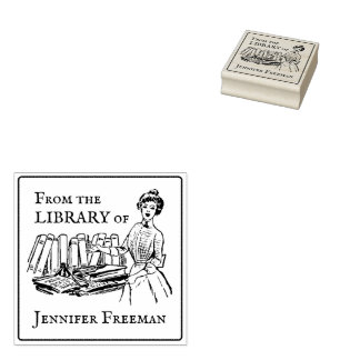 ヴィンテージビクトリアンレディと書籍Ex Libris ラバースタンプ