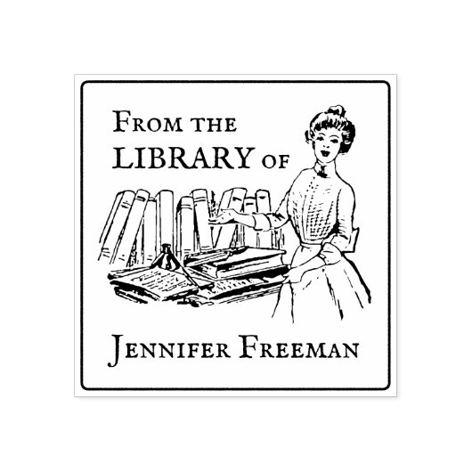 ヴィンテージビクトリアンレディと書籍Ex Libris ラバースタンプ (インプリント)
