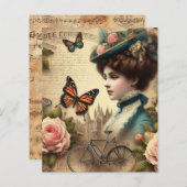 ヴィンテージビクトリアンレディと自転車フローラコラージュ (正面/裏面)