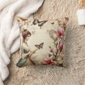 ヴィンテージビクトリアンレディと蝶のデコページ クッション (ブランケット)