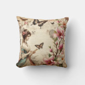 ヴィンテージビクトリアンレディと蝶のデコページ クッション (正面)