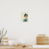 ヴィンテージビクトリアンレディのブルーフローラ服 ポスター (キッチン)