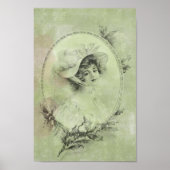 ヴィンテージビクトリアンレディエレガントイングリーンパールレース ポスター (正面)