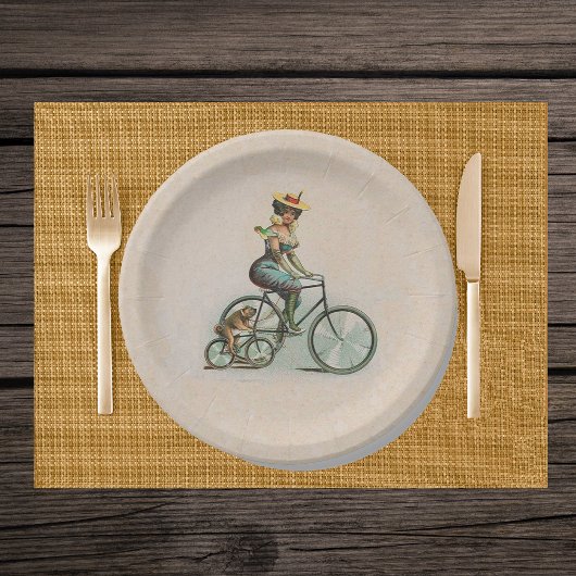 ヴィンテージビクトリアンレディドッグ自転車 ペーパープレート