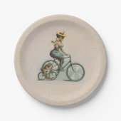 ヴィンテージビクトリアンレディドッグ自転車 ペーパープレート (正面)