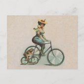 ヴィンテージビクトリアンレディドッグ自転車 ポストカード (正面)