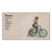 ヴィンテージビクトリアンレディドッグ自転車 マグネット名刺 (正面)