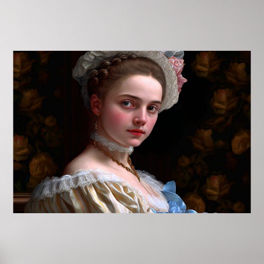 ヴィンテージビクトリアンレディハットバラフラワー ポスター (正面)