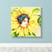 ヴィンテージビクトリアンレディーサマーヒマワリ キャンバスプリント (インサイチュ (ウッドフロア))