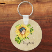 ヴィンテージビクトリアンレディーサマーヒマワリ キーホルダー (正面)