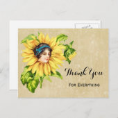 ヴィンテージビクトリアンレディーサマーヒマワリ ポストカード (正面/裏面)