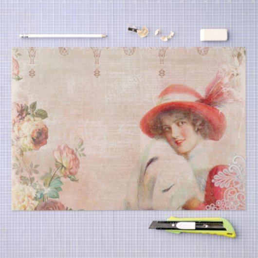 ヴィンテージビクトリアンレディーデカッペティッシュペーパー 薄葉紙 (クラフト)