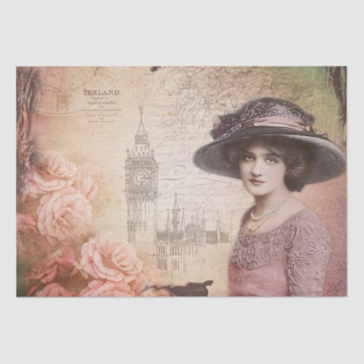 ヴィンテージビクトリアンレディーデカッペティッシュペーパー 薄葉紙 (正面)