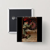 ヴィンテージビクトリアンレディーハッピーニューイヤーのピンボタン 缶バッジ (正面&裏面)