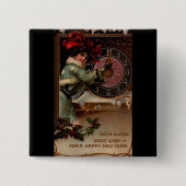 ヴィンテージビクトリアンレディーハッピーニューイヤーのピンボタン 缶バッジ (正面)