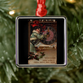 ヴィンテージビクトリアンレディーハッピーニューイヤーオーナメント メタルオーナメント