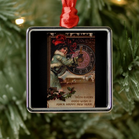 ヴィンテージビクトリアンレディーハッピーニューイヤーオーナメント メタルオーナメント (ツリー)