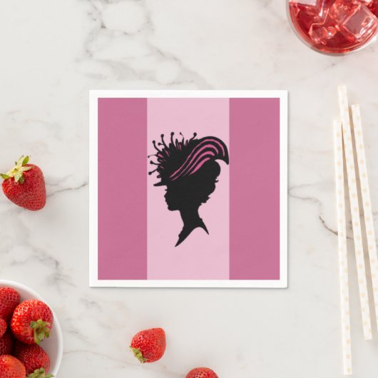 ヴィンテージビクトリアンレディーブラックシルエットファンシーハット スタンダードカクテルナプキン (インサイチュ)