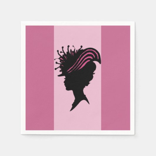 ヴィンテージビクトリアンレディーブラックシルエットファンシーハット スタンダードカクテルナプキン (正面)