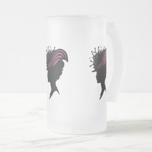 ヴィンテージビクトリアンレディーブラックシルエットファンシーハット フロストグラスビールジョッキ (正面右)