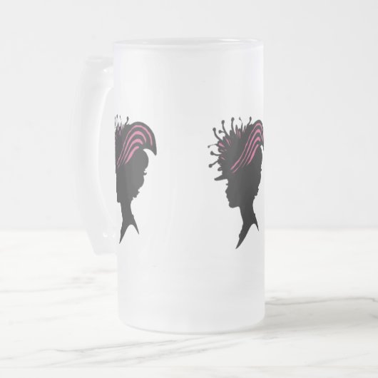 ヴィンテージビクトリアンレディーブラックシルエットファンシーハット フロストグラスビールジョッキ (正面左)