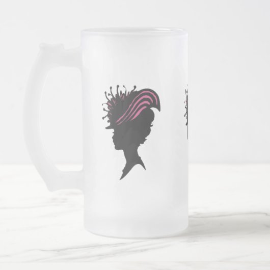 ヴィンテージビクトリアンレディーブラックシルエットファンシーハット フロストグラスビールジョッキ (左)