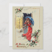 ヴィンテージビクトリアンレディーレッドクリスマスホリデーカード シーズンカード (正面)