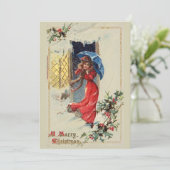 ヴィンテージビクトリアンレディーレッドクリスマスホリデーカード シーズンカード (スタンド正面)