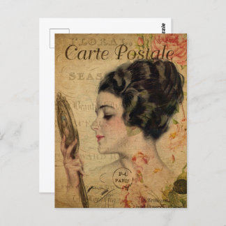 ヴィンテージビクトリアンレディ鏡 ポストカード