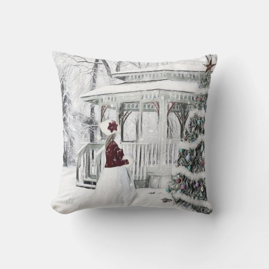 ヴィンテージビクトリアンレディinウィンターパークスケッチ クッション (正面)