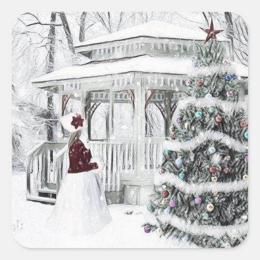 ヴィンテージビクトリアンレディinウィンターパークスケッチ スクエアシール (正面)