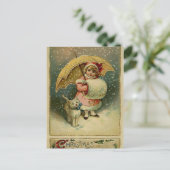 ヴィンテージビクトリアンレトロの子どもと猫のクリスマス シーズンポストカード (スタンド正面)